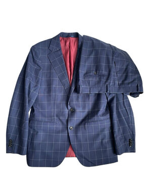 Spier & Mackay Contemporary Suit Men’s 42R/36X32 Blue Windowpane Slim Wool